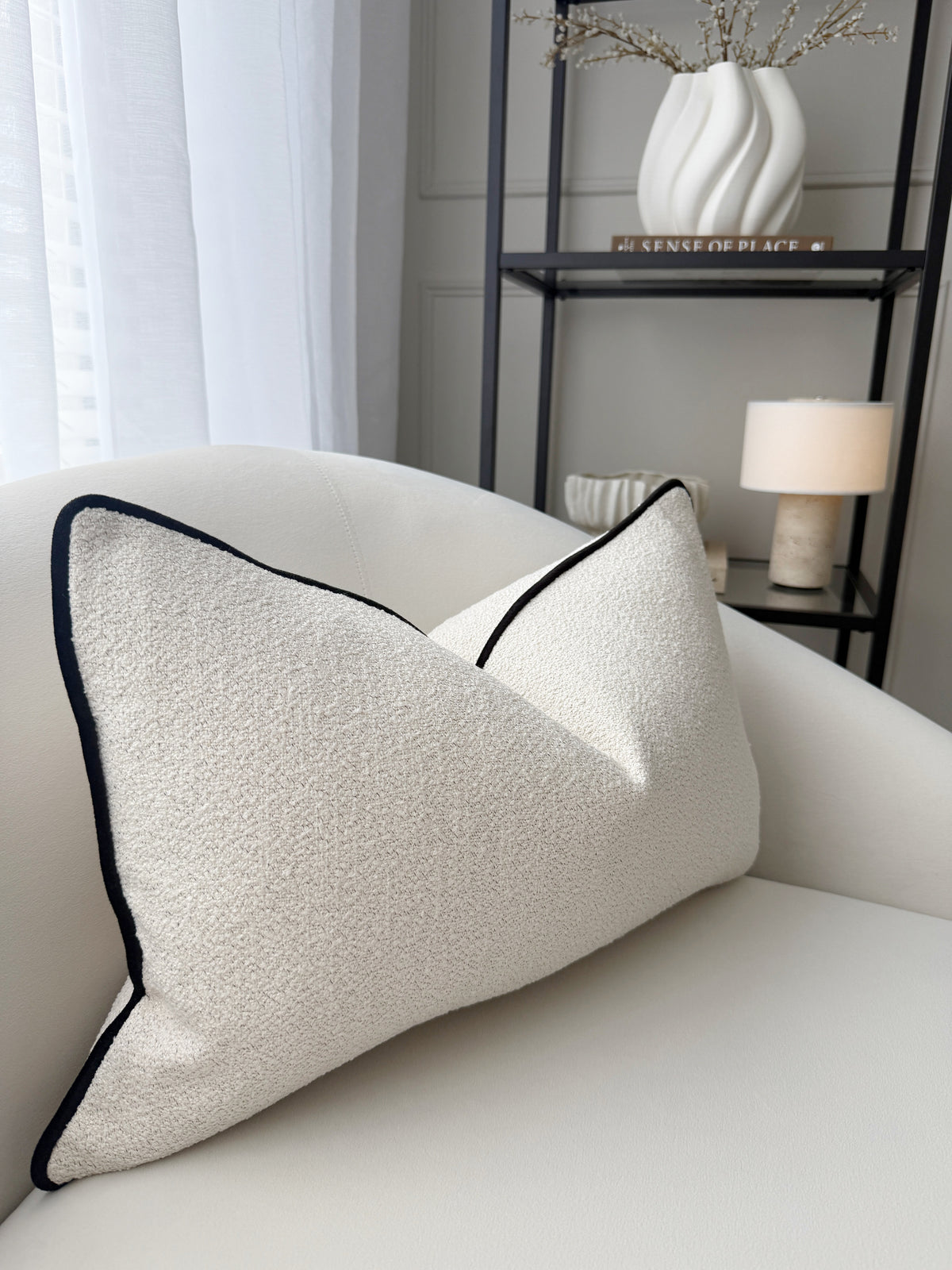 Noir Luxe Trim Chenille Cushion Cover 35x55cm