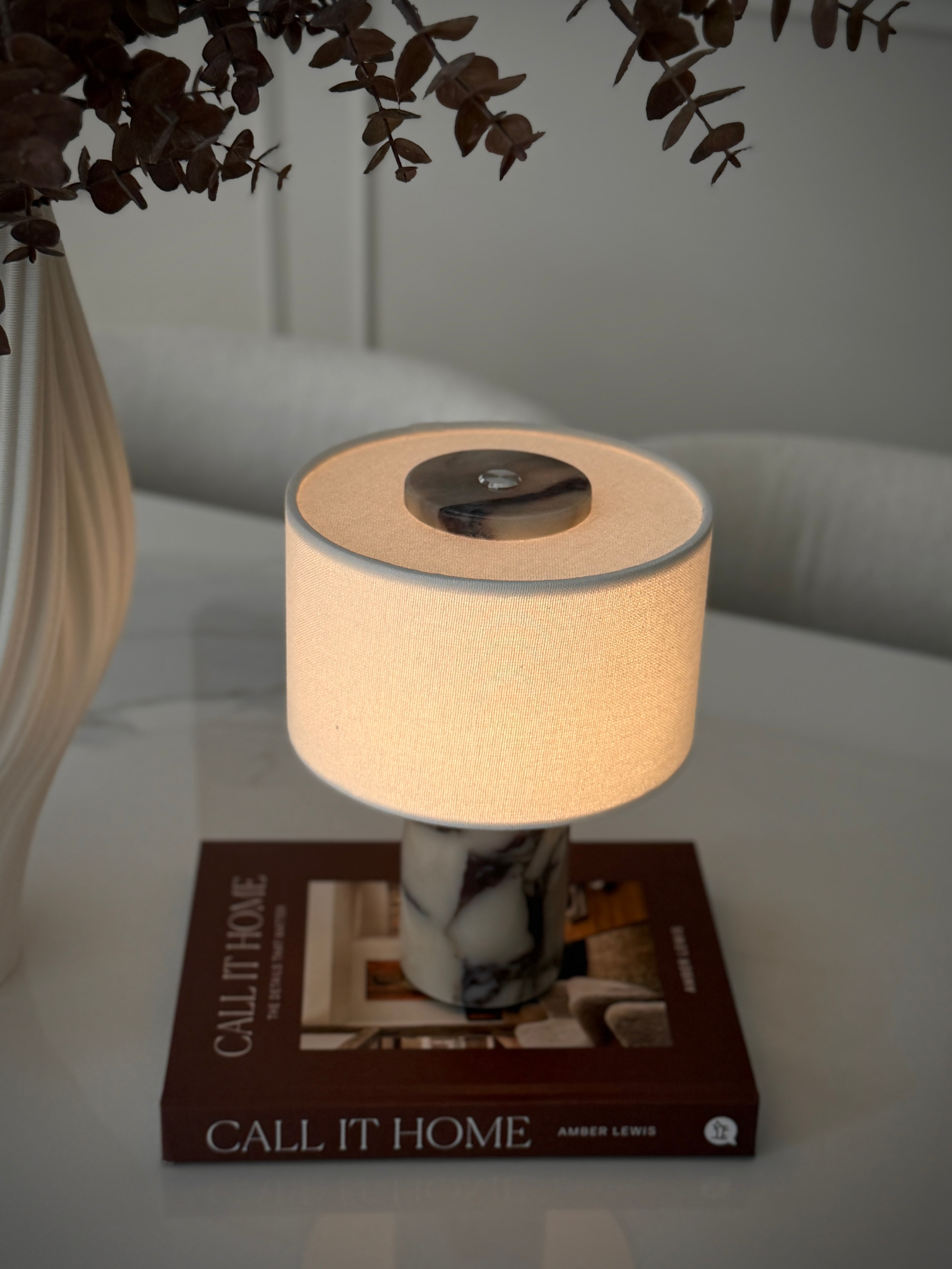 Burgundy Marble Table Lamp - Rechargeable