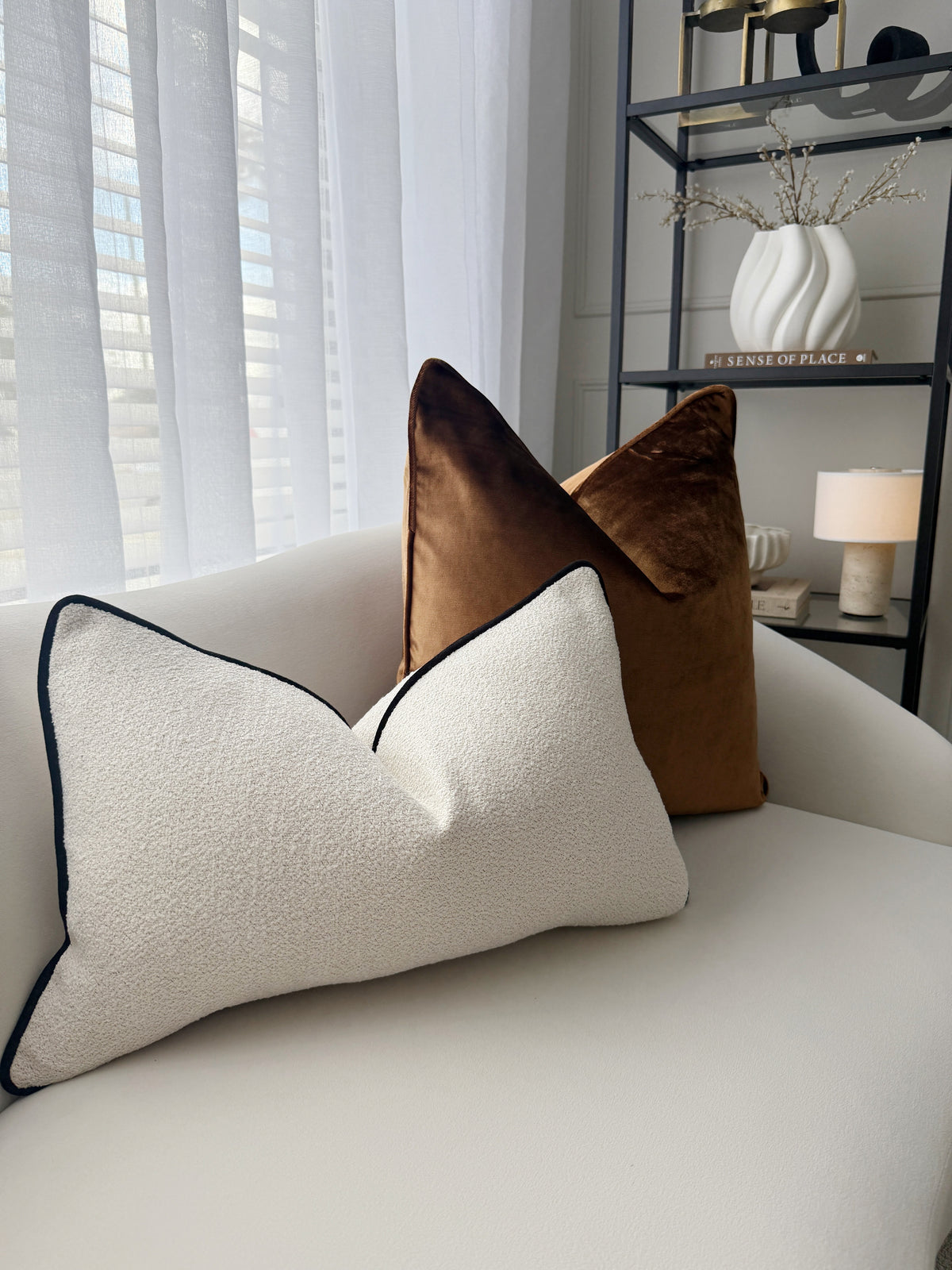 Noir Luxe Trim Chenille Cushion Cover 35x55cm