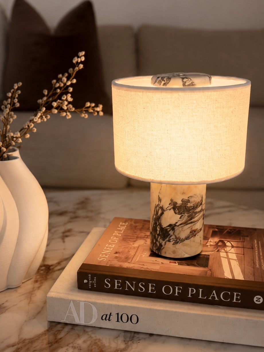 Grey and Beige Marble Table Lamp - Rechargeable