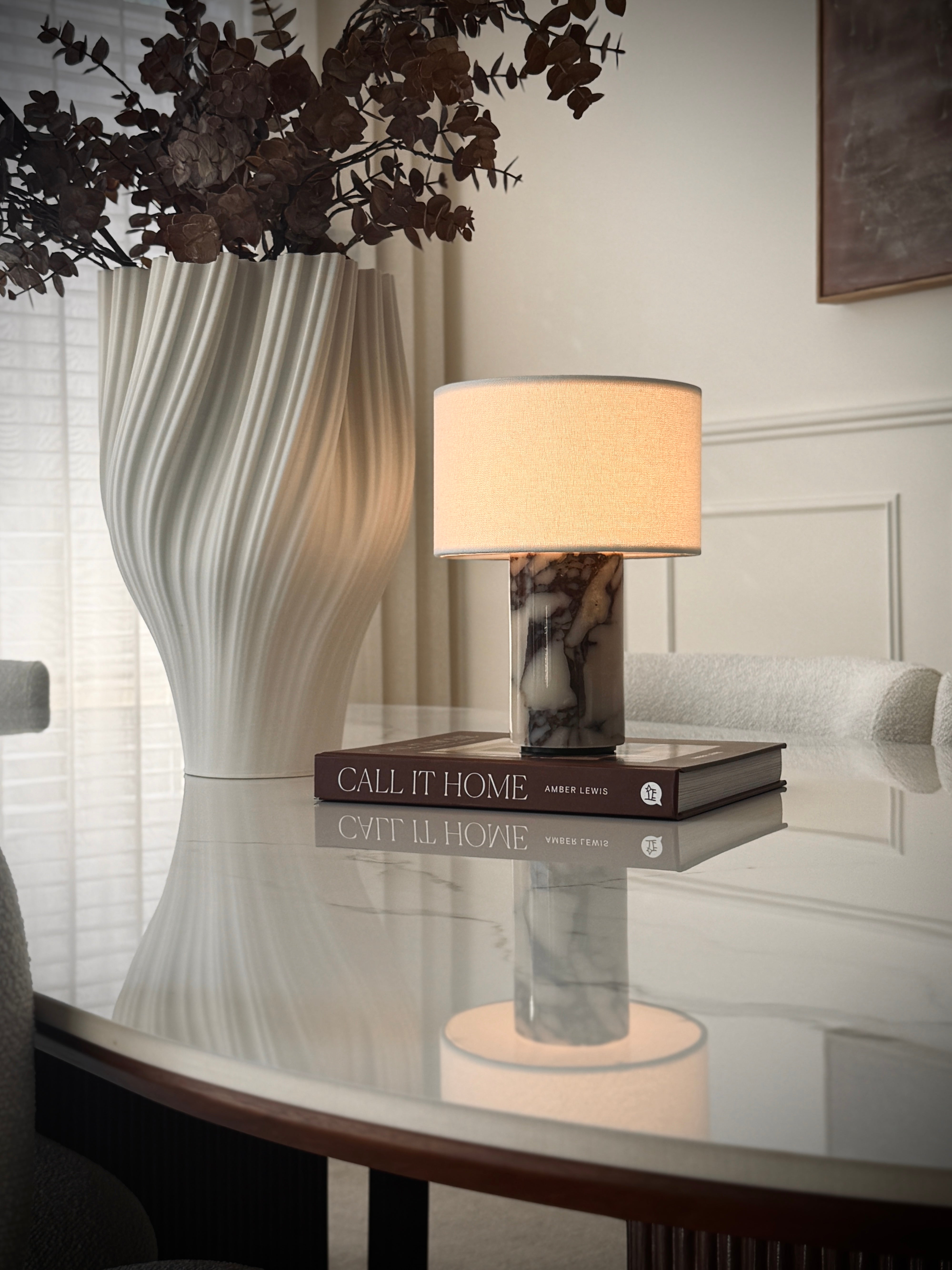 Burgundy Marble Table Lamp - Rechargeable
