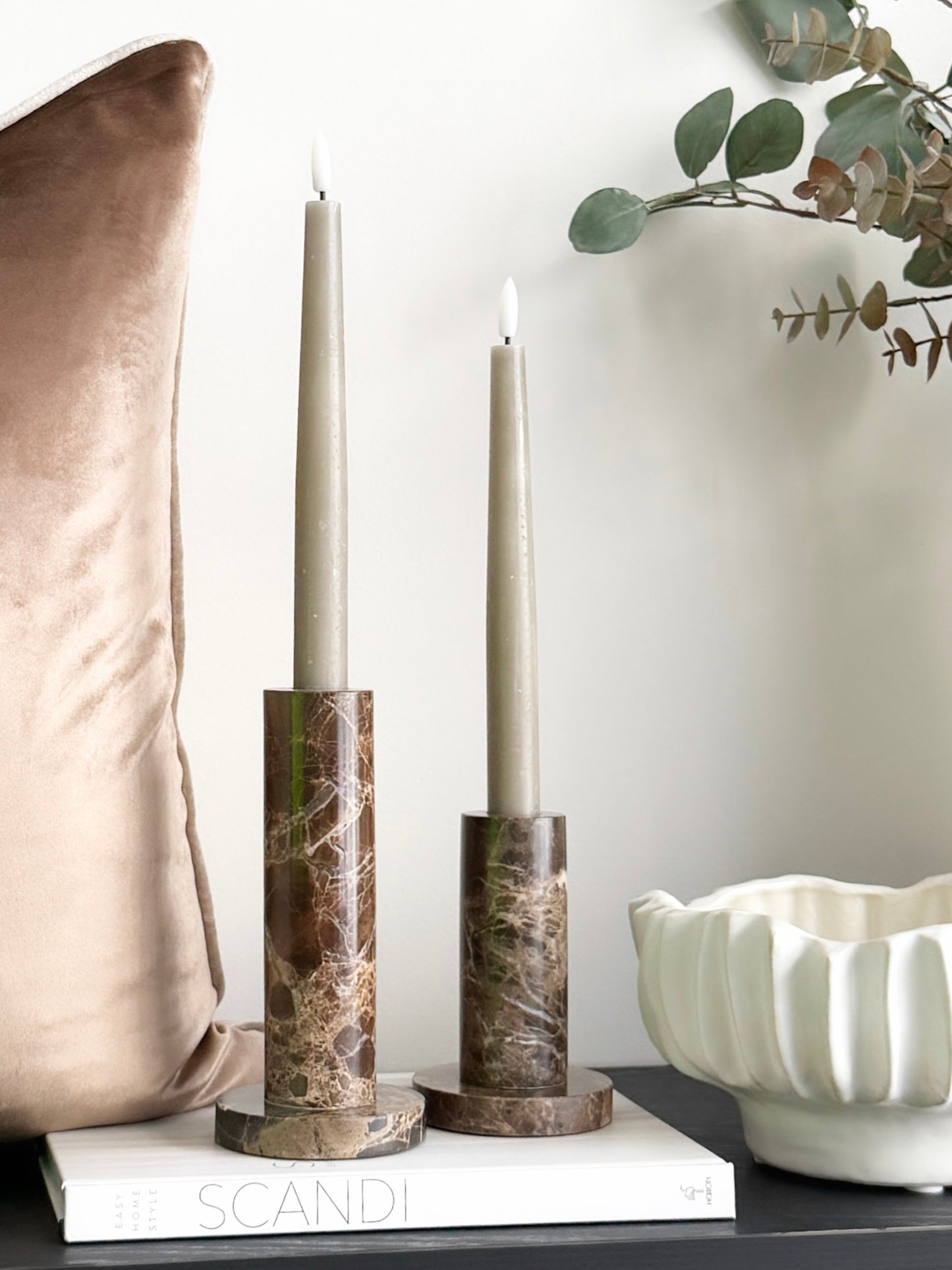 Hughe LED Flickering Taper Candle Taupe Set of 2