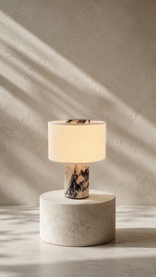 Grey and Beige Marble Table Lamp - Rechargeable
