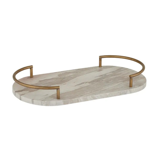 CHIARA LIMESTONE TRAY BRASS HANDLES