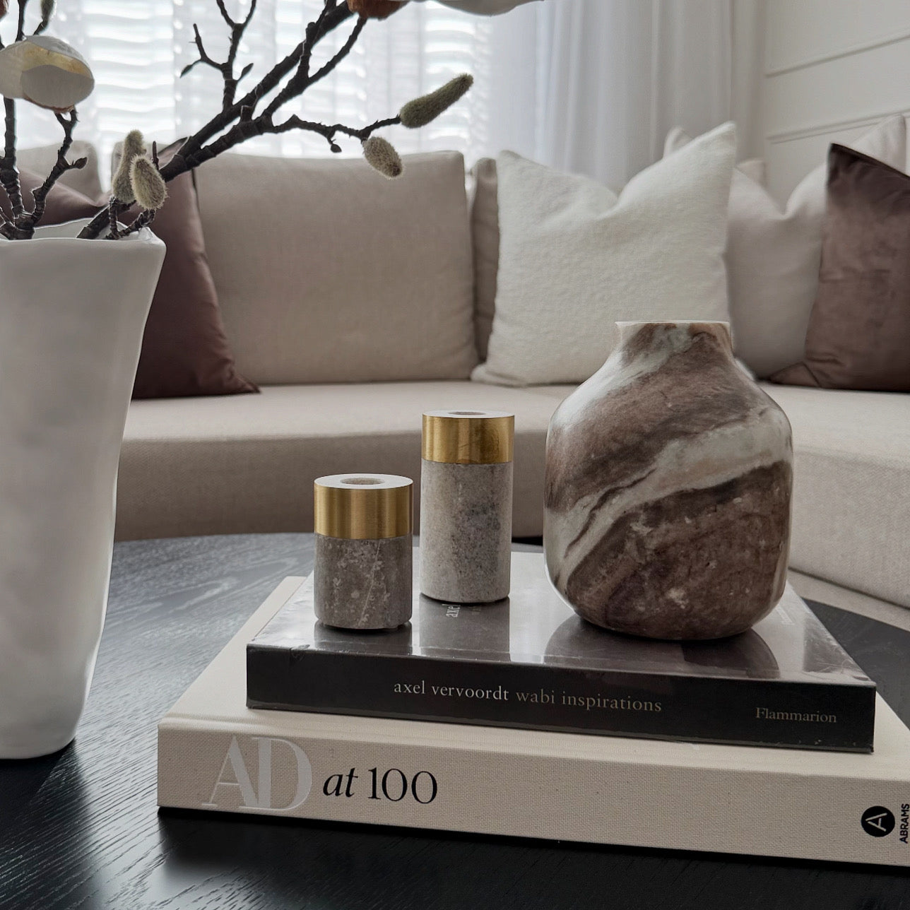 BEI MARBLE BRASS CANDLE HOLDER