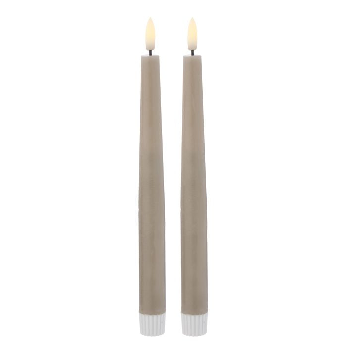 Hughe LED Flickering Taper Candle Taupe Set of 2